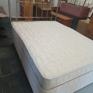Modern Cream Double Divan Bed with Metal Headboard