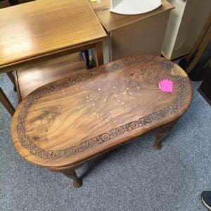 Vintage Wooden Carved Oval Coffee Table