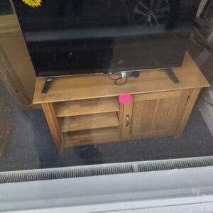 Light Wood TV Stand with Shelves and Cupboard