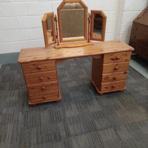 Solid Wood Dressing Table with Tri-Fold Mirror