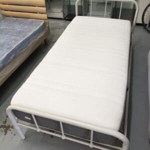 Cream Metal Single Bed Frame with Mattress