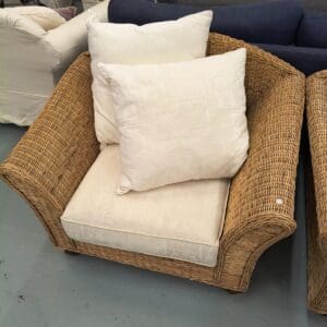 Wooden Wicker Chair with Pillows