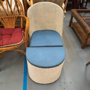 White Wicker Armchair with Ottoman Footstool