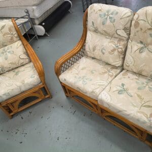 Wooden Wicker style set of two seats with cushions