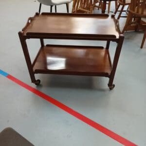 Wooden table on wheels