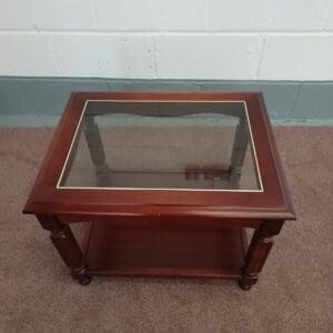 Wood side table with glass top