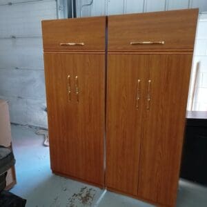 Pair of Brown Wooden Wardrobes