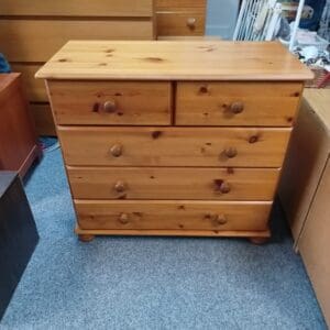 Pine effect 5 drawer chest