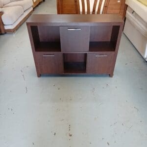 Brown storage cabinet with 3 doors