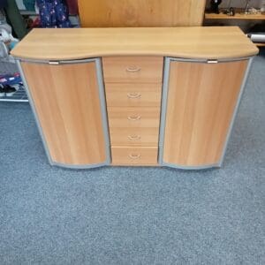 Light Wood Effect TV Stand with Two Doors and Five Drawer