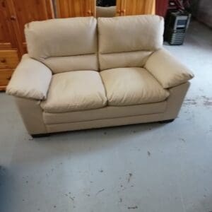 Cream Leather 2-Seater Sofa