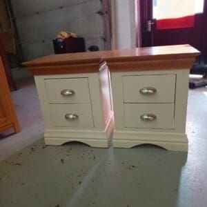 Pair of White Bedside Table with Oak Effect Tops