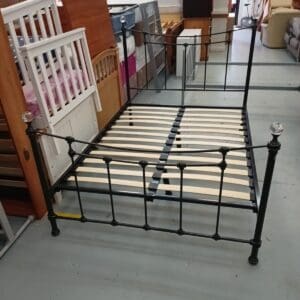 Black metal double bed frame