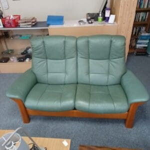 Two Seater Green Leather Recliner Sofa