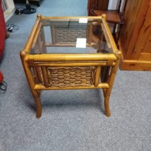 Rattan and Glass Top Side Table