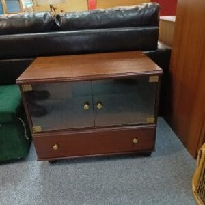 Vintage Glass TV Unit with Drawer and Brass Handles