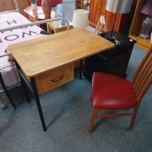 Wooden Office Desk with Red Chair