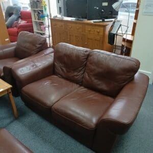 Three Piece Brown Leather Sofa Set