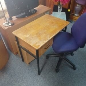 Wooden Office Desk and Blue Office Chair