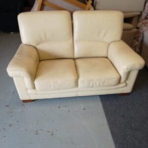 Cream Leather Two Seater Sofa