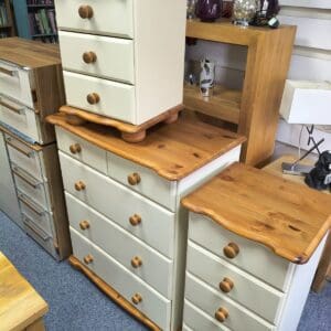 Set of Three Pine and Cream Chests of Drawer