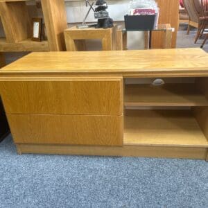 Wooden Pine TV Unit with Two Drawer and Open Shelving