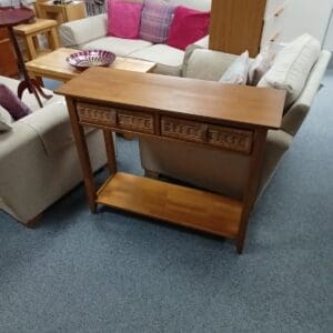 Wooden Side Table with Two Wicker Drawer