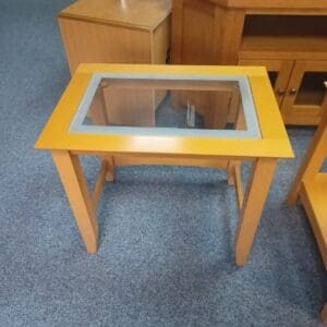 Wooden Side Table with Glass Top