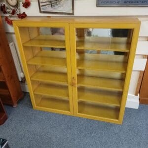 Handmade Yellow Display Cabinet with Glass Doors