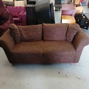 Brown fabric two seater sofa