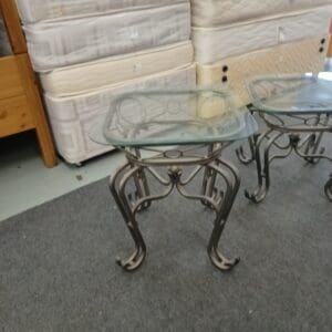 Glass Top Side Table with Ornate Metal Base
