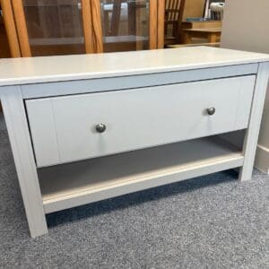 White TV Stand with Drawer and Shelf