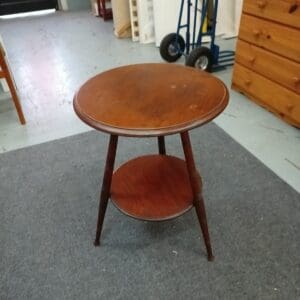Round Wooden Side Table with Lower Shelf