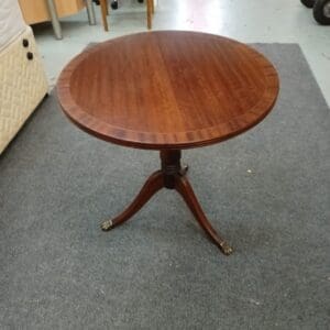 Round Wooden Side Table with Brass Feet