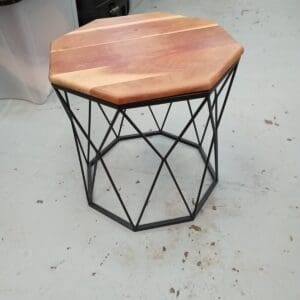 Wooden Top Side Table with Metal Base