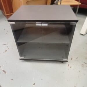 Grey Side Table with Glass Doors