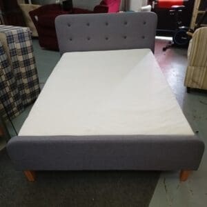 Grey double bed with hybrid mattress