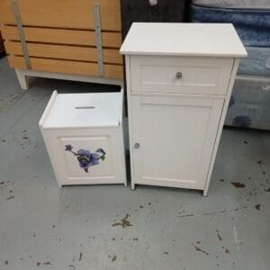 White Bathroom Storage Unit and Bin